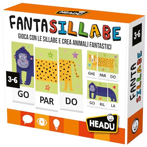 HEADU - Fantasillabe - Gioca con le Sillabe e Crea Animali Fantastici | Gioco Educativo 3 4 5 6 Anni, Imparare a Leggere, Giochi Lettura Bambini, Idea Regalo Compleanno Bambini Piccoli, Made in Italy