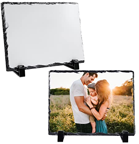 Sublimation Blank Slate Rock Stone Photo Frame Rectangular DIY Heat Transfer Picture Frame with Display Holder Personalized Custom Decoration Photo Gift for Heat Press Machine,6 x 7.9 Inch