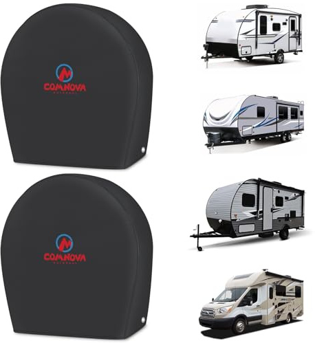 RV Tire Covers 2 Pack, Tough Tire Wheel Protector for Truck, Travel Trailer, Motorhome, SUV, Camper, Boat, Van, PU Oxford Waterproof Sun Rain Snow Protector Cover, Fits Tire Diameters 26-29 inch