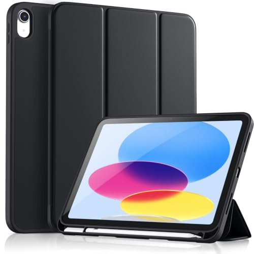 Vobafe Hülle Kompatibel mit iPad A16 11 10 Generation Modell 2025/2022 | 10,9/11 Zoll, Flexible TPU Rückseite, stoßfeste Schutzhülle mit stifthalter, Auto Schlafen/Wachen, Schwarz