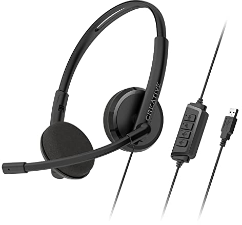 Creative HS-220 Casque USB Supra-auriculaire avec Microphone à condensateur antibruit, Micro en Ligne Mute/contrôle du Volume, Plug-and-Play pour Les appels vidéo