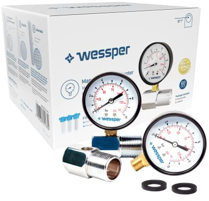 Wessper 2 Piezas Manómetro con Adaptador, Manómetro de Agua Presion y Gas, Montaje Inferior Ø 1”, 10 bar / 0-145 psi | Indicador de Presión, Conexión Radial con Rosca
