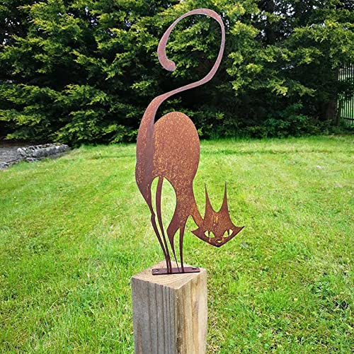 CCWORAN Metall-Katzen-Gartenornamente für Zäune, Dekorationen, Outdoor, Zuhause, Katze, Tiere, Gartendekoration, Skulpturen, rostige Gusseisen, Silhouetten, Rasen, Hof, Wandkunst, Geschenk, Katze