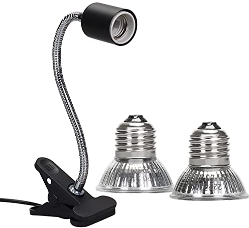 AIICIOO Wärmelampe Schildkröten E27 Dimmbar Halogen-Glühlampe Reptilien Heizung mit 360°Schwenkklemme und 25W 50W UVA UVB Lampe Schildkröte für Schildkröte Eidechse Schlange Kakadu usw