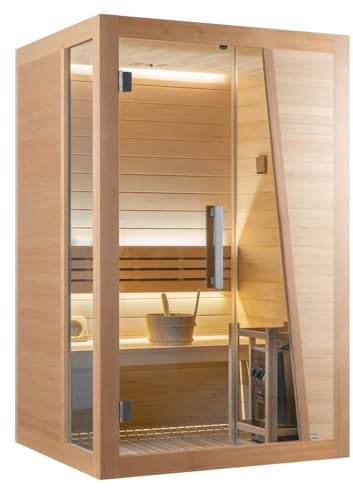 SANOTECHNIK Infrarotkabine TAMPERE – Infrarotsauna 2 Personen 125×110×195cm, Harvia 3,5 kW Ofen, LED Farblicht, ESG Glas – Art.Nr.: K40125
