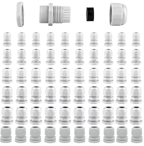 60 Pcs Kabelverschraubung Set,,Einstellbar 3-15mm IP68 Kabelverschraubungen, Grau Kabeldurchführung Wasserdicht,M12, M16,M18, M20, M22，M24