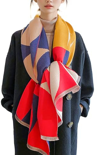 LumiSyne Winter Schal Kaschmir Stolen Für Damen Herren Farbnähte Geometrische Muster Frauen Pashmina Schals Mit Quasten Verdickter Lange Halstuch Weiche Warmer Schultertuch Stola