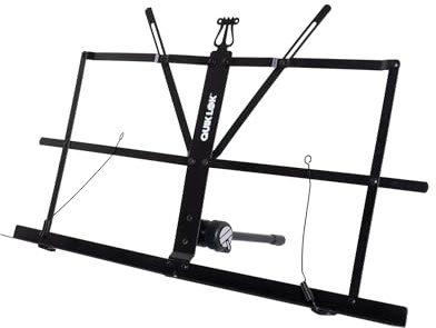 QUIK LOK - MUS/001 TISCHNOTENPULT MIT HÜLLE, Notenpultfläche offen 41 x 23 cm, Hüllengröße 45 x 15 cm, geschlossene Länge 42 cm, aus Metall, Farbe Schwarz