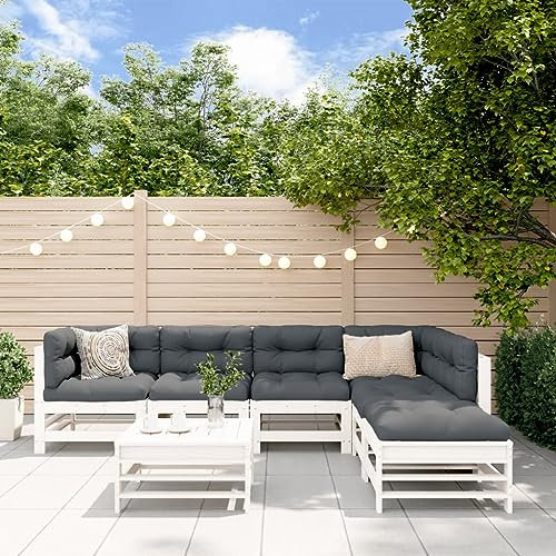 Rantry 7-TLG. Garten-Lounge-Set mit Kissen Weiß Massivholz Gartensofa Gartenmöbel Set Balkonmöbel Loungesofa Möbel Loungegruppe Sitzgruppe Sofagarnitur Terrasse Garten Balkon #1