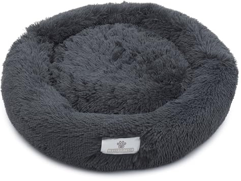 pfoten&nasen® Wolke 7 Hundebett L (Dunkelgrau, 85 cm) – Flauschiges Donut-Hundekörbchen für mittelgroße Hunde, rundes Hundekissen mit Wendekissen, Abnehmbarer Bezug, waschbar, rutschhemmend