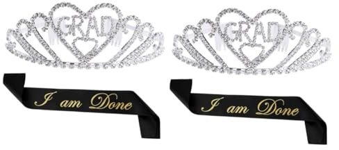 Abaodam 2sätze Graduation Crown Für Mädchen Teiliges Kostüm Zubehör Mit Krone Und Etikette Gürtel Für Abschlussfeiern Elegante Streudeko Mit Funkelnden Strasssteinen Geeignet Für