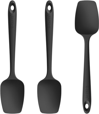 U-Taste Silicone Spoon Spatula Set of 3: 250 ℃ Heat-Resistant Food Grade Flexible Rubber Scraper, Cooking Baking Scraping Mixing Kitchen Utensils for Non Stick Pan/Wok (Black)