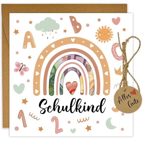 JOYEASE Regenbogen Geldgeschenk Einschulung Karte mit Umschlag | Glückwunschkarte Schulanfang Geschenke für Mädchen, Geschenk zur Einschulung Mädchen Jungen