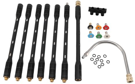 Lance de Laveuse électrique de Mise à Niveau de Baguette D'extension de Nettoyeur Haute Pression, Tige de Nettoyage de Gouttière en Acier Inoxydable avec Connecteur de 1/4 Pouces avec Coque Noire pour