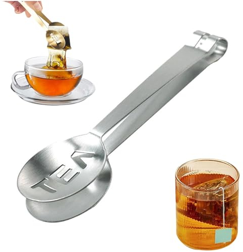 Stainless Steel Tea Bag Squeezer Tongs and Holder, Tool for Gripping and Straining, Tea Accessory