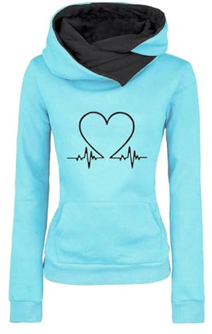 Uwdiohq Damen-Hoodie, lässiger Slim-Fit-Hoodie, bedruckter Love Plus -Pullover-Hoodie Maritime Kleidung Damen Hoodies Teenager Mädchen Trend Christmas Pullover Woman Meine Bestellungen Sale