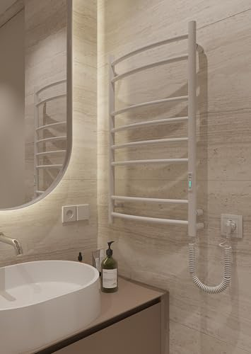 Elna® Scaldasalviette Elettrico Bianco 81x48 cm, 130W - Termosifone Bagno in Acciaio Inox 304 con Termostato & Timer, IP44 - Scaldasalviette a Parete