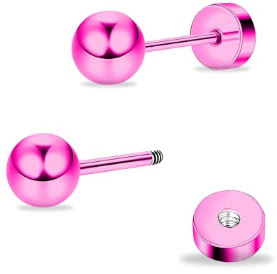 ZDE Titan Damen Ohrringe flach zurück Kugel Ohrstecker Frauen hypoallergene stecker für empfindliche Ohren 3mm-6mm flach Ohrstecker perfekt für Helix Tragus Knorpel Ohrläppchen
