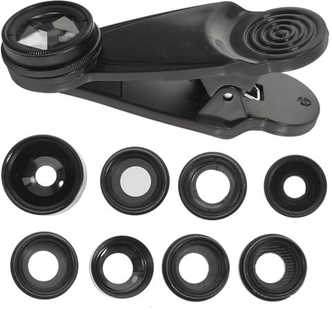 10-in-1 Handy Kameraobjektiv Satz mit Weitwinkel, Schwarz | Optische Glaslinse mit Aluminium Magnesium Gehäuse, Clip Befestigung, Passend für Handyaufnahmen