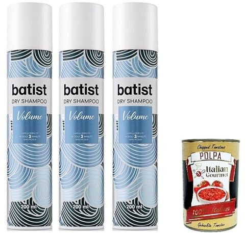 Batist Volume Dry Champú Seco para Cabellos Texturados y voluminosos en 3 minutos, sin agua, para todo el cabello, 3 x 200 ml + Polpa Italian Gourmet 400 g