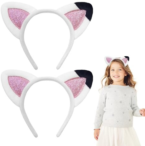 SEFIRST 2 stycken pannband för kattöra, cosplay, karneval, håraccessoar, kattöron, pannband, karneval, halloween, fest, cosplay, party (vit)