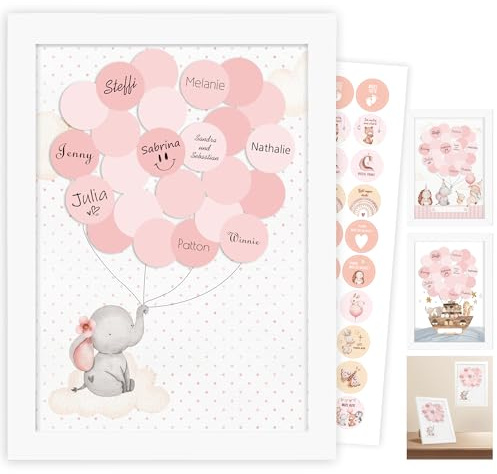 Legezon Gästebuch Babyparty Arche Noah mit Bilderrahmen – Geschenk zur Geburt, Alternative zum Gästebuch für Baby Shower, Taufe, Kindergeburtstag, Deko Mädchen Junge
