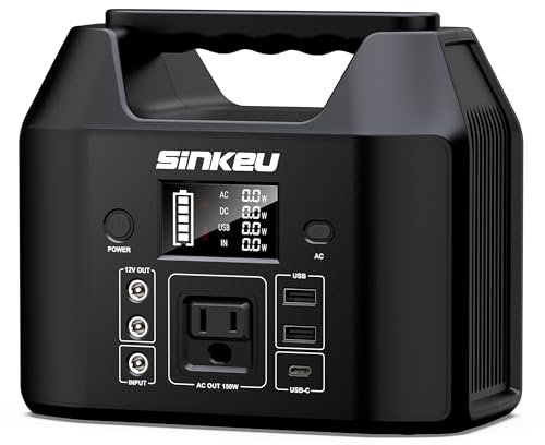 SinKeu Estación de energía portátil de 122.8 Wh, generador solar de batería LiFePO4 para uso doméstico, banco de energía de 150 W con salida de CA para camping, RV, respaldo de emergencia