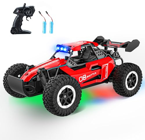 SZJJX Voiture Télécommandée Tout Terrain,2.4Ghz RC Voiture Telecommandé Enfant 3 4 5 6 7+,2WD 20KM/H avec LED,Coquille Alliage,Jouet Radiocommandée Cadeau pour Fille Garcon Rouge