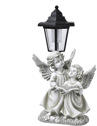 Ghjkldha Statue di angelo decorativo da giardino, sculture per esterni in resina, statuette da giardino alimentate a energia solare, ornamento per prato con luce sensore, statua decorativa resistente