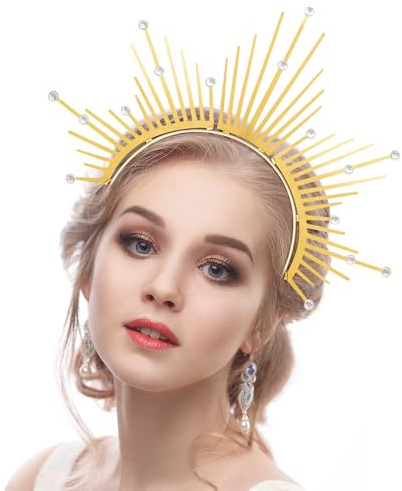Sonnen-Haarreif Damen Sonne Göttin Kostüm Frauen Accessoire Dekoration für Karneval Halloween Oktoberfest Cosplay Party Haarschmuck (Golden)