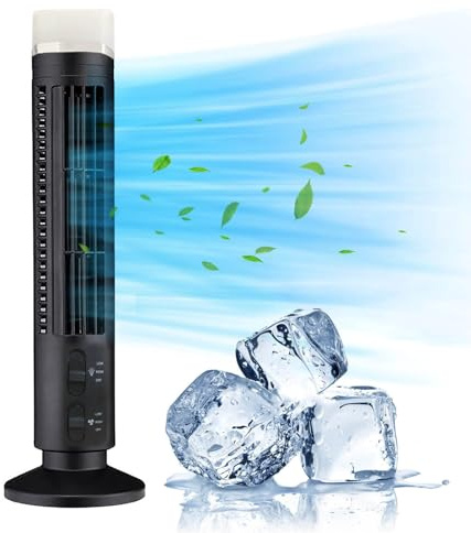 Portable Bladeless Tower Fan, Silent Standing Fans, 2 Adjustable Speeds, USB Charge, Small Personals Ultra- Quiet Cooling Air Conditioner Suitable for Bedroom Home Office Room (B-Black)