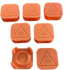 Insecticide Gel Poison Holder - Set of 6 Reusable Traps in 3D Printing with Secure Closure, Danger Engraving and Easy Wash - For Ants, Cockroaches and Cockroaches (Orange)