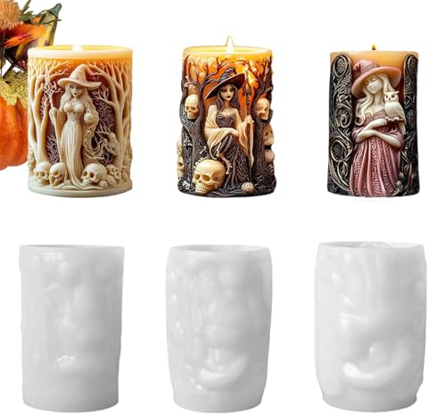 Silikonformen Gießformen, Hexenkerzen-Gussformen Zum Gießen, Kerzengießform Für Duftkerzen Handwerk Ornamente Kerzen Formen Silikon, Halloween Horroratmosphäre Kerzenform, 3 Stück