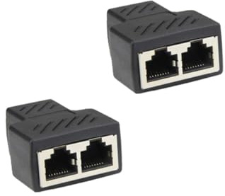 Homoyoyo 2pcs Network Splitter Adapter Black Plastic Connector for Home and Office Lan Coupler Converts Single Outlet to Dual Sockets Practical Cable Extension
