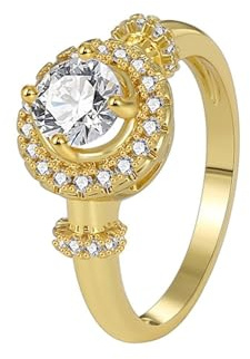 Ring Frauen Gold, Ringe für Damen mittelfinger Halo mit Rundschliff Moissanit 9K Gelbgold Größe 60 (19.1)