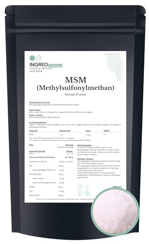 1 kg | MSM Pulver | Methylsulfonylmethan | Schwefel | 100% rein ohne Zusätze | hochrein fein gemahlen | Supplement Rohstoff | Abfüllung Hamburg HACCP | INGREO