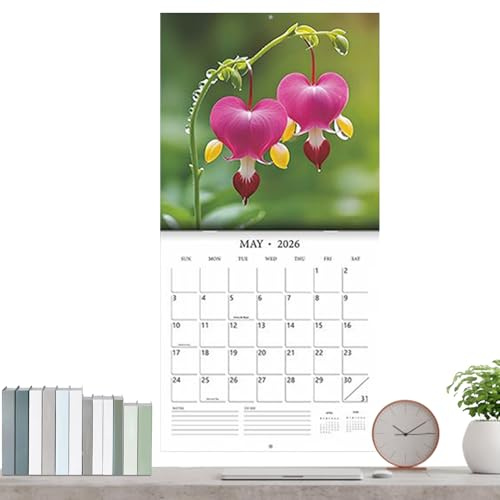 Calendrier floral – Planificateur mural 2026 mensuel | Calendrier floral esthétique pour la maison, le bureau, la cabine, l'école, les voyages, la cuisine, la voiture, décoration murale inspirante