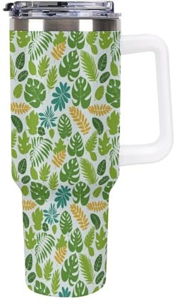 SMAZDFXX Green Neat with Sheets ISotherme Mug - for Coffee & Tea - Preserves Temperature of BoiSSonS - Steel Solvent with Straw and Waterproof Lid 40oz
