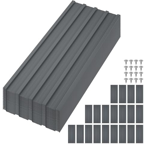 Trapezblech 20er Set, Profilblech 108cm x 43cm = 9,3m², Verzinkt Rostresistent Wetterfest Dachblech für Gerätehaus, 0,25mm Dachplatten inkl. Schrauben für Carport, Dach, Garage, Geräteschuppen - A