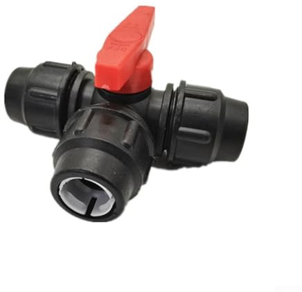 Eawfgtuw Connettore per tubo dell'acqua in PE con valvola di controllo, a forma di T, raccordo a 3 vie per tubi da 20 mm, 25 mm, 32 mm, adattatore per uso idraulico, nero (32 mm)