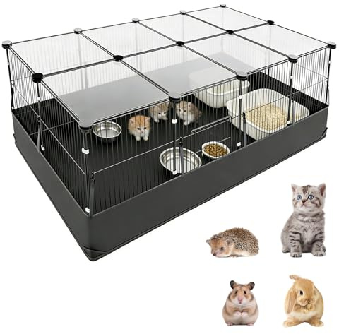 Guinea Pig Cage with Top Cover, 48*24*16 Indoor Rabbit Cage | with Waterproof Liner Base, Small Animal Playpen for Guinea Pigs, Rabbits, Hamsters, Ferrets, Gerbils, Easy Assembly