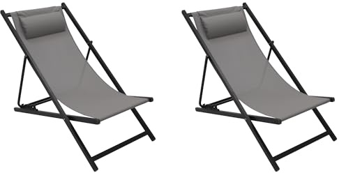 DEGAMO Liegestuhl Strandliege Ibiza, Aluminium anthrazit + Textilgewebe grau, klappbar, Outdoor, wetterfest, 2 Stück