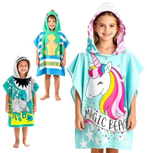HAJXXMM Unicorn Hooded Poncho Towel, Hooded Towels, Quick Dry Soft Microfibre Beach Poncho, Beach Changing Robe Bath Towel