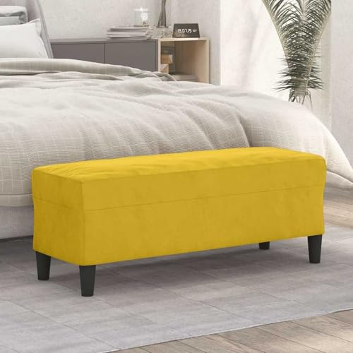 Plumbpyr Sitzbank Gelb aus Samt 100x35x41 cm gepolstert mit Schaumstoff, vielseitige Polsterbank als Flurbank, Gartenbank, Esszimmerbank für Wohnzimmer und Schlafzimmer