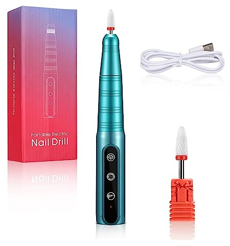 Torno para Uñas, Taladro de uñas 35000 RPM máquina de taladro de uñas profesional, juego de pulido de uñas eléctrico, herramientas de uñas de salón de manicura y pedicura(Groen)