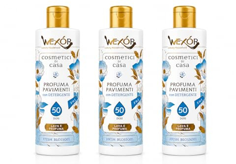 Profuma Pavimenti con Detergente Fresh Blossom WEXÓR – Detergente Profumato Concentrato per Pavimenti, Lava e Profuma, 50 Dosi, Pulizia Profonda e Fragranza Persistente – 3 Unita da 235ml