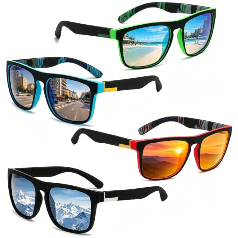 Lot de 4 paires de Lunettes de Soleil Lunettes de Soleil Polarisées | Homme Femme Disponibles UV Protection pour Conduite Sport Pêche Vélo