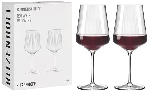 RITZENHOFF 6302002 Rotweinglas-Set 540 ml - 6er Set - Serie Sonnenschliff - 6 Stück mit Reliefstruktur - Made in Germany | Artikelnr. 6302002, Serie Sonnenschliff, 6 Rotweingläser 540 ml, Kristallglas, spülmaschinenfest