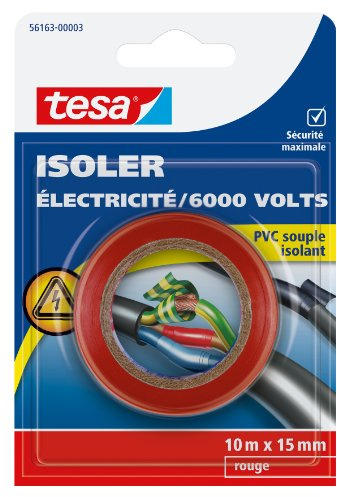 Tesa 56163-00003-00 - Cinta aislante (PVC, 6000 V, 10 m x 15 mm), color rojo