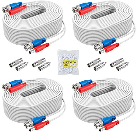 ANNKE 30m/100ft Câble de Video DC Power HD/AHD/TVI Préfabriqué Tout-en-Un BNC Vidéo 4pcs pour CCTV Caméra DVR Système de Sécurité Surveillance Enregistreur,Blanc